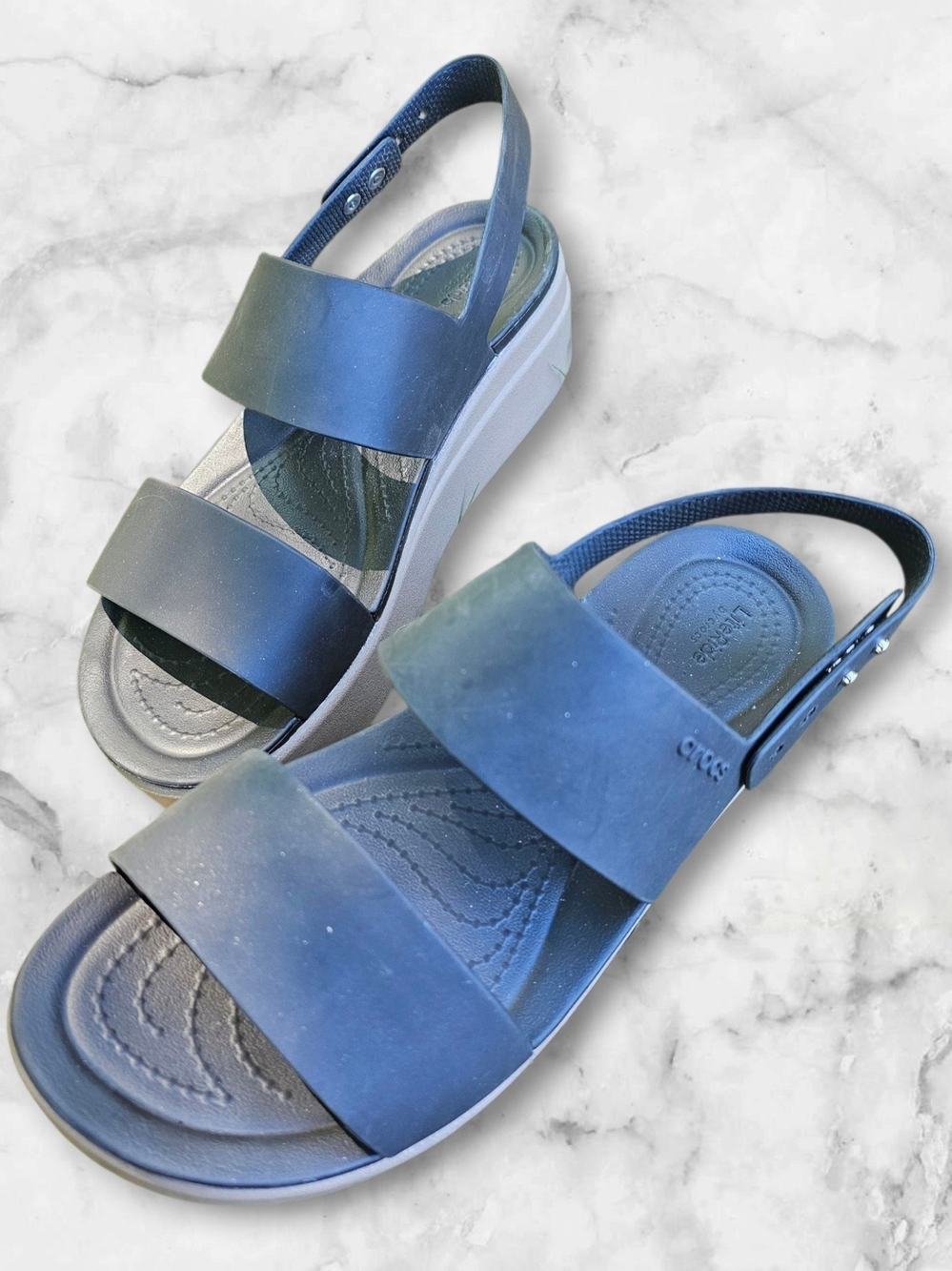 CROCS Navy Blue Double-Strap Slingback Sandals